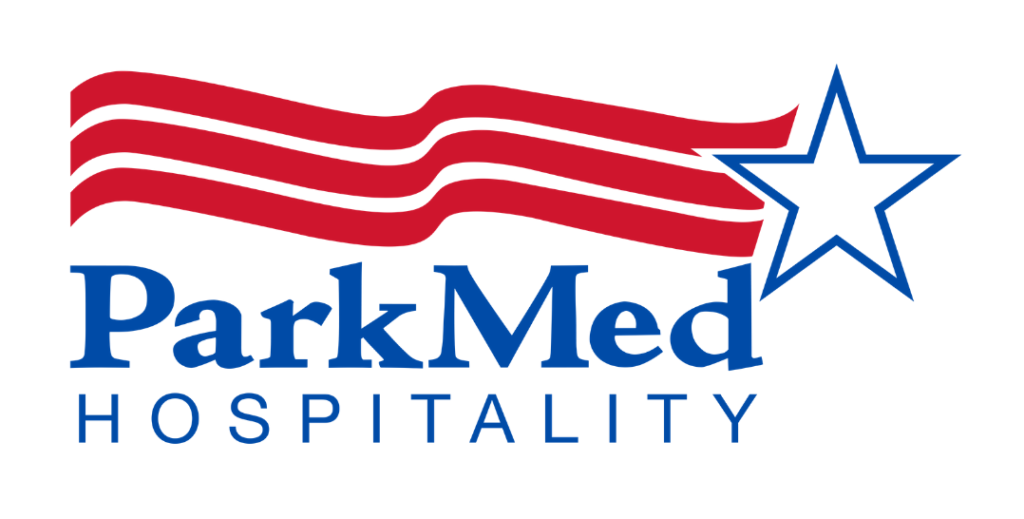 ParkMed Hospitality red and blue flag logo
